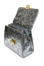 Luxury Pearl Handle Handbag for Women – Silver Metallic Party Purse with Scarf Accent - Image 3