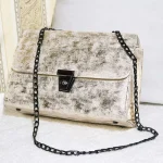 Silver Textured Shoulder Bag with Chain Strap – Elegant & Versatile - Image 2