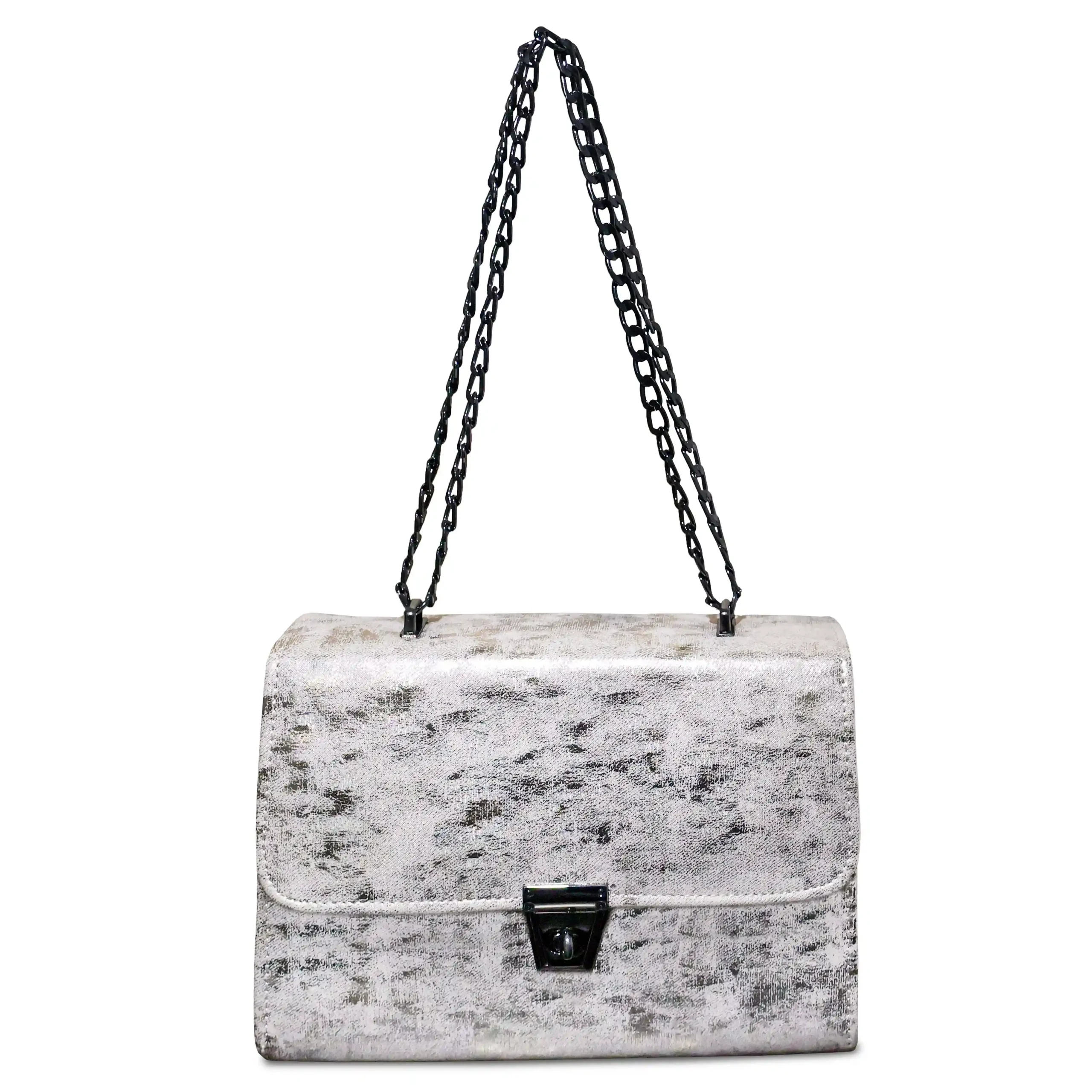 Untitled-2 (2) Silver Textured Shoulder Bag with Chain Strap – Elegant & Versatile - Image 1