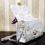 Luxury Pearl Handle Handbag for Women – Silver Metallic Party Purse with Scarf Accent - Image 7
